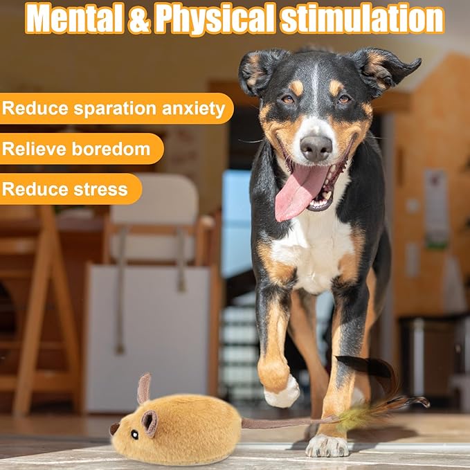 Mity rain Interactive Dog Toys, Fake Remote Control Dog Toy to Keep Them Busy, Dog Mouse Toy with Realistic Sound & Extended Tail, Automatic Dog Toy for Cats Dogs Pet, Squeaky Dog Toys Yellow