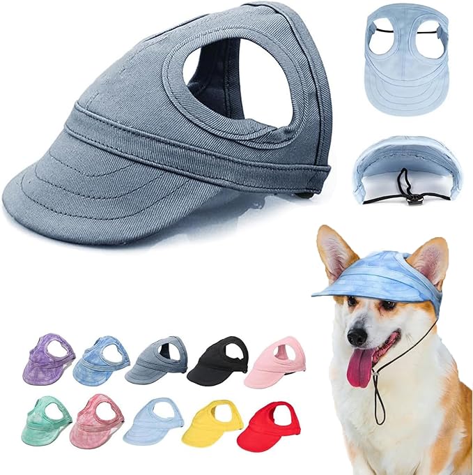 Outdoor Sun Protection Hood for Dogs, Adjustable Dog Sun Protection Baseball Hat Cap, Pet Baseball Hat Cap Visor Sunbonnet Outfit with Ear Holes for Dogs (Gray, Large)