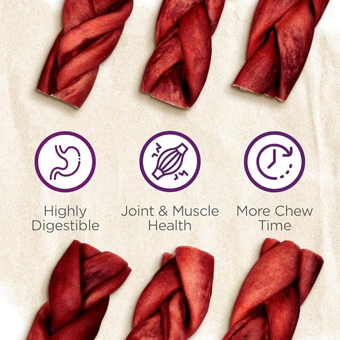 Natural Farm Odor-Free Super Braided Collagen Dog Chews (6-Inch, 10-Pack) First Ever Real Bull Sticks Alternative: 100% Natural Angus Hide Collagen Treats- More Protein More Chew Time for All Dogs