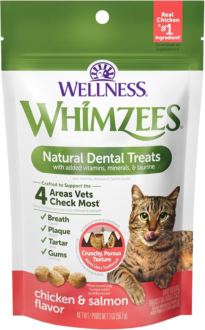 WHIMZEES Wellness Cat Dental Treats, Natural Chews, Chicken and Salmon Flavor, (2 Ounce Bag)