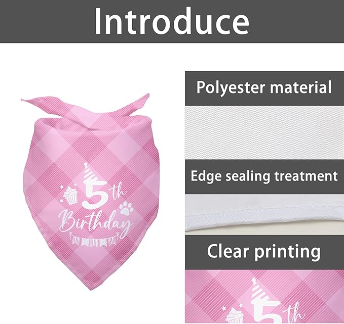 Dog Birthday Bandana 5th Birthday Bandana Plaid Pink Dog Bandana Pet Lover Gifts Pet Puppy 5th Birthday Party Decorationg