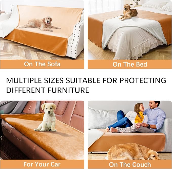 Waterproof Dog Blankets, Washable Pee Proof Pet Blanket for Couch, Soft Reversible Puppy Throw Furniture Protector Cover for Bed Sofa-52"x82",Orange+Cream