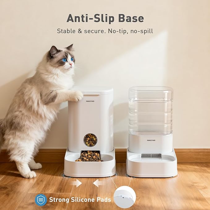 PAWGETHER® 2 Pack Gravity Cat Feeder and Water Dispenser 1 Gallon/3.5L Automatic Cat and Dog Feeder and Watererer with Pet Food Bowl for Puppy Kitten Rabbits