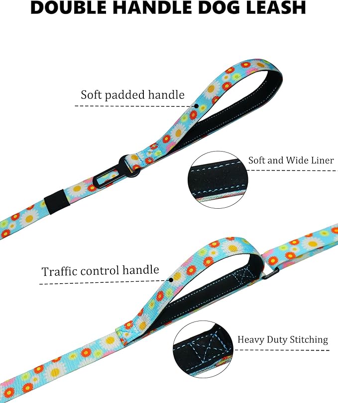 Hotsky Heavy Duty Dog Leash,4.5-6 FT Adjustable Durable Nylon Seatbelt Lead with Two Padded Traffic Handle and Carabiner for Large Medium and Small Breed Dogs,Daisy