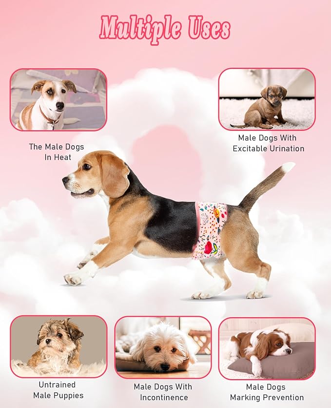 3PCS Male Dog Diapers, Premium Belly Bands for Male Dogs, Belly Band Dog Diaper,Comfortable Leak Proof Doggie Wraps with High Absorbing, for Untrained, Incontinence, XL