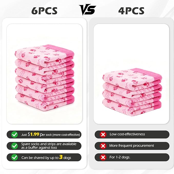 EXPAWLORER 6Pcs Anti Slip Dog Socks to Prevent Licking Paws, Dog Shoes for Winter, Double Sides Dog Boots & Paw Protectors Booties for Hardwood Floors with Grippers Small Medium Large Senior Dogs, S