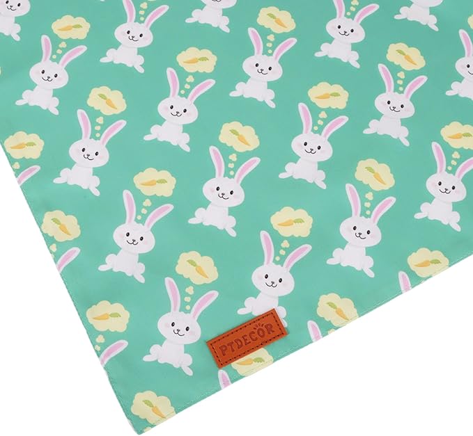 PTDECOR Easter Dog Bandana, Green and Yellow Rabbit Carrot Reversible Holiday Dog Scarf, Multi Size, Triangle Pet Easter Bandanas for Medium Large Dogs Pets (Large)