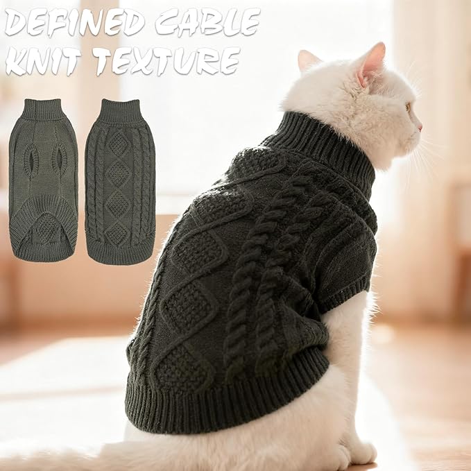 BINGPET Cat Sweater,Thermal Knitted Kitten Clothes Winter Coat,Classic Knit Turtleneck Cat Sweaters for Cats Only,Warm Pet Clothes for Kittens & Small Dogs Puppy Boy Girl Indoor Outdoor(Grey,M)
