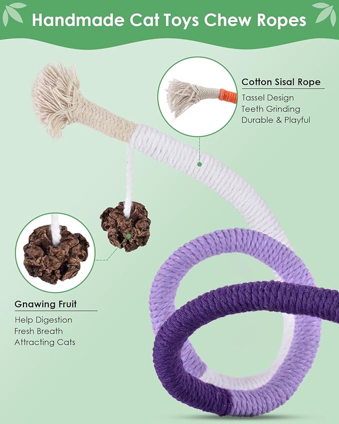 Bissap 20 PCS Silvervine Chew Sticks for Cats, Catnip Chew Ropes Cat Toys for Indoor Cat Kitten Teeth Grinding Interactive Feather Toys for Aggressive Chewers Dental Care