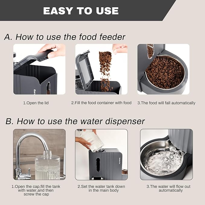 Gardner Pet Automatic Gravity Cat Food Feeder and Water Dispenser Stainless Steel Two-in-One Set Large Capacity Dispenser for Pets Dogs, Puppies, Kittens-(0.8 Gallons x 2)