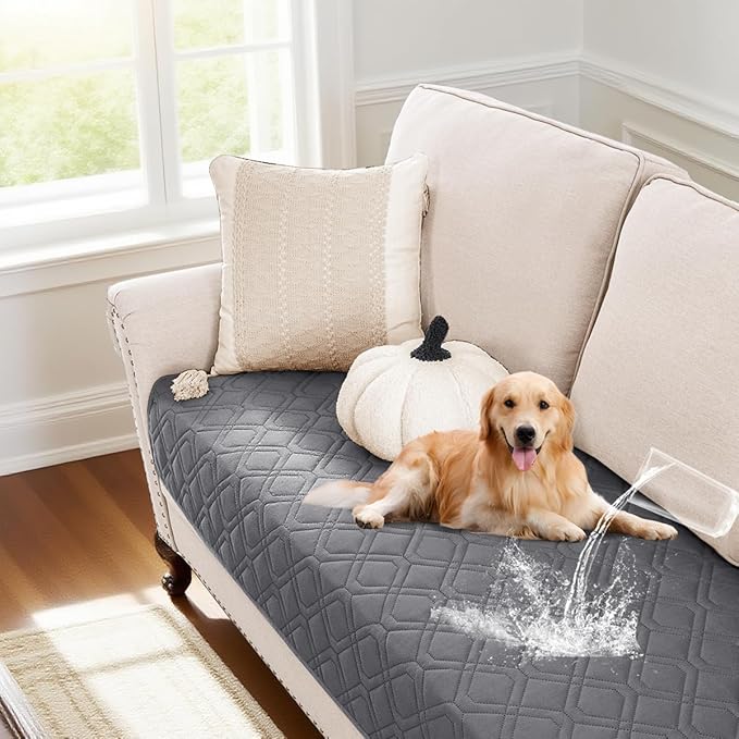 PrinceDeco Waterproof Dog Blanket Pet Bed Cover for Furniture Bed Couch Sofa Loveseat with Anti-Slip Back (32x62 Inch, Grey)