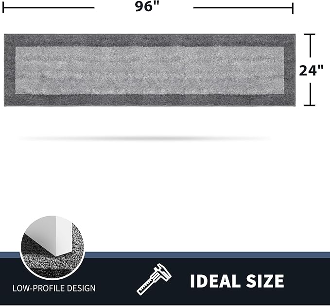 PURRUGS Dirt Trapping Door Mat 24" x 96", Non-Slip/Skid Machine Washable Entryway Rug, Shoes Scraper, Throw Rug, Super Absorbent Area Rug for Muddy Wet Shoes and Paws, Light Grey & Grey