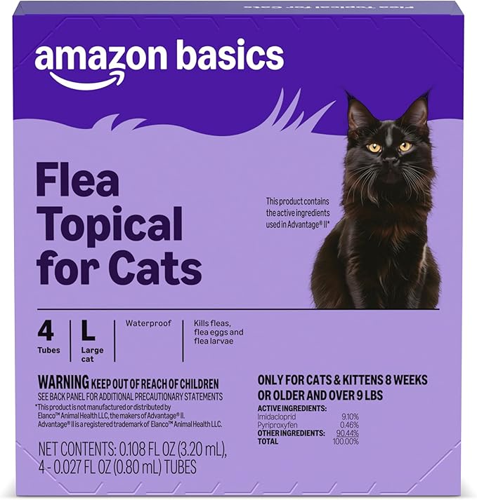Amazon Basics Topical Flea Treatment for Large Cats (Over 9 Pounds), 4 Count (Previously Solimo)