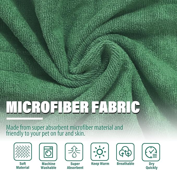 Dog Drying Coat - Fast Drying Dog Towel Robe - Microfiber Super Absorbent Pet Bathrobe, Adjustable Collar & Belly Strap Coat Pet Bath Robe Towel (Medium, Green)