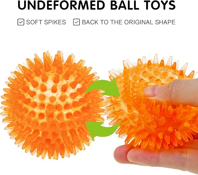 SHARLOVY Squeaky Balls for Pet Small Puppy, 6 Pack TPR Fetch Spike Balls for Dogs, Rubber 6 Pack Bright Colors Chew Teething Dog Toys, for Clean Teeth and Training, for Puppy Chew and Teething