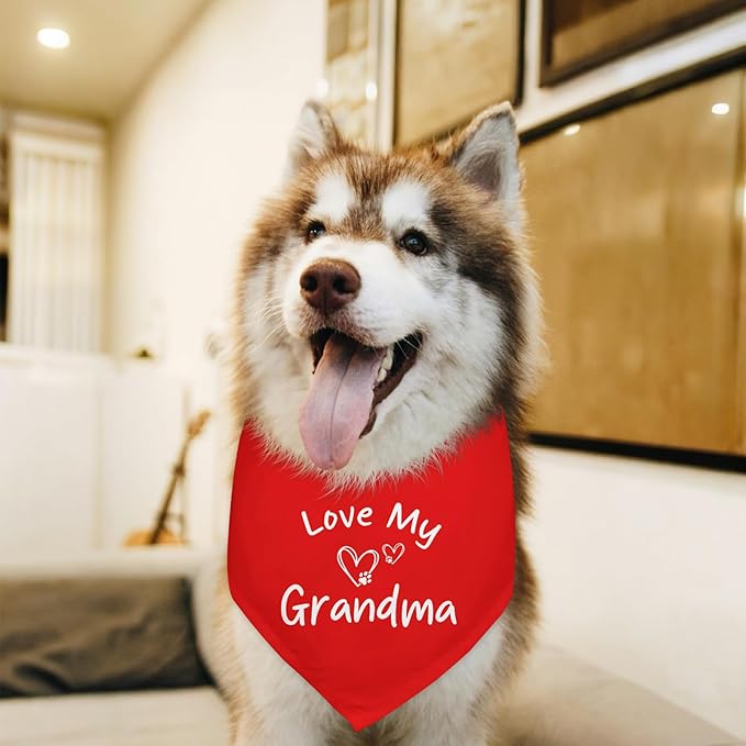 Love My Grandma Bandana Funny Cute Dog Bandana Mothers Day Birthday Christmas Photo Prop Pet Scarf Accessories for Pet Dogs Lovers Dog Mom Gifts - Red