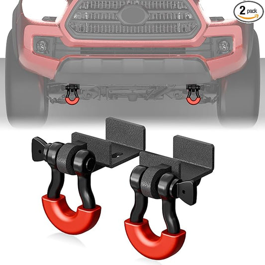 YZOAN Demon Front Tow Hook Bracket, Compatible with 2009–2023 Toyota Tacoma, 2-Pack 3/4" D-Ring Shackles with 7/8" Screw Pin, Isolators & Washers – Red Off-Road Hitch Mount