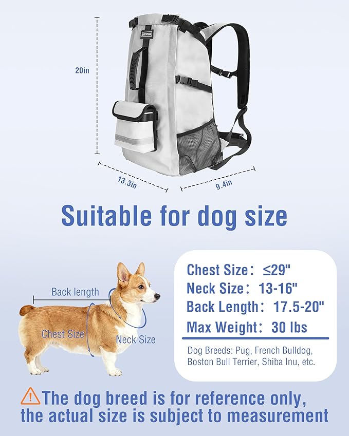 Dog Backpack for Small & Medium Dogs - Adjustable Pet Carrier for Travel & Hiking, Hands-Free Puppy Backpack with Storage Pockets, Breathable Mesh, Reflective Strips & Non-Slip Handle