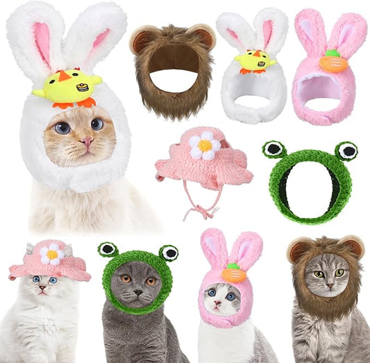Weewooday 5 Pieces Cat Costume Christmas Bunny Hat Outfit with Ears Funny Cat Hat and Small Dogs Kitten Puppy Party Christmas Easter Costume Accessory Headwear(Chic Style)
