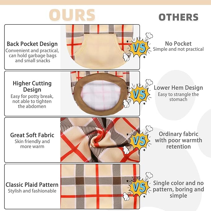 KOOLTAIL Plaid Dog Hoodie for Small Medium Large Dogs - Pet Clothes Sweater with Hat and Pocket for Cold Weather Winter, Warm Soft Dog Hooded Sweatshirt Coat Outfit for Puppy Cats Girls Boys Beige XL