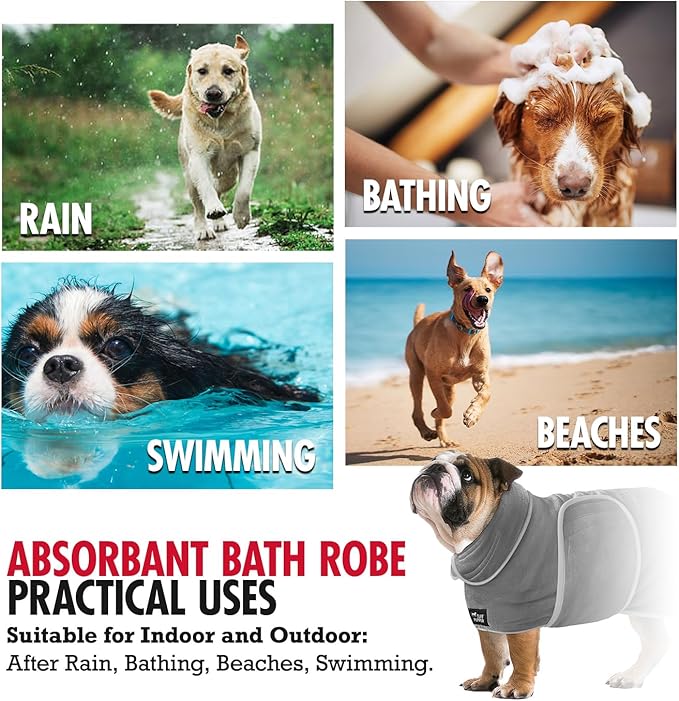 Tuff Pupper Fast Drying Dog Bath Robe | 800 GSM Plush Dog Towel Bathrobe/Dressing Gown | Super Absorbent Pet/Puppy Bathrobe | Adjustable Hood & Belly Strap | Super Soft | Fast Drying (XL, Gray)