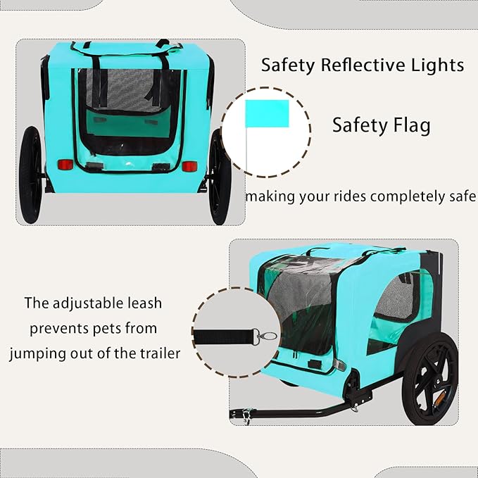 Collapsible Dog Bike Trailer for Small & Medium Pets - 16" All-Terrain Wheels, Universal Hitch, Quick Release & Non-Slip Floor - Internal Leash, Bicycle Accessories