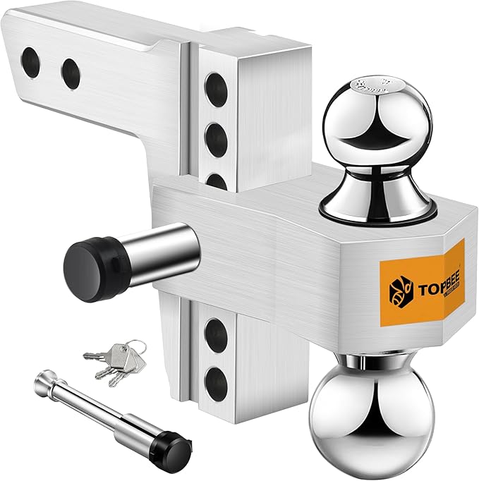 Tow Hitch- Fits 2.5'' Receiver Only, 6'' Drop/Rise Drop, Dual Ball (2'' X 2-5/16''), Adjustable Aluminum Trailer Hitch for Heavy Duty Truck -18,500 Gtw with Trailer Locks-312506