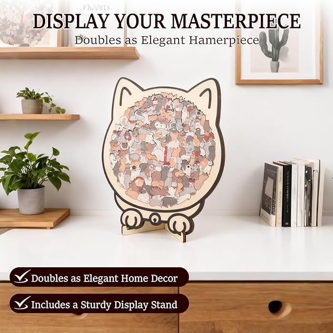 135-Piece Cat Shaped Wooden Jigsaw Puzzle - Morandi-Colored Wood Puzzle, Cute Animal Cats Wood Puzzles, Gift for C-at Lovers Home & Relaxation