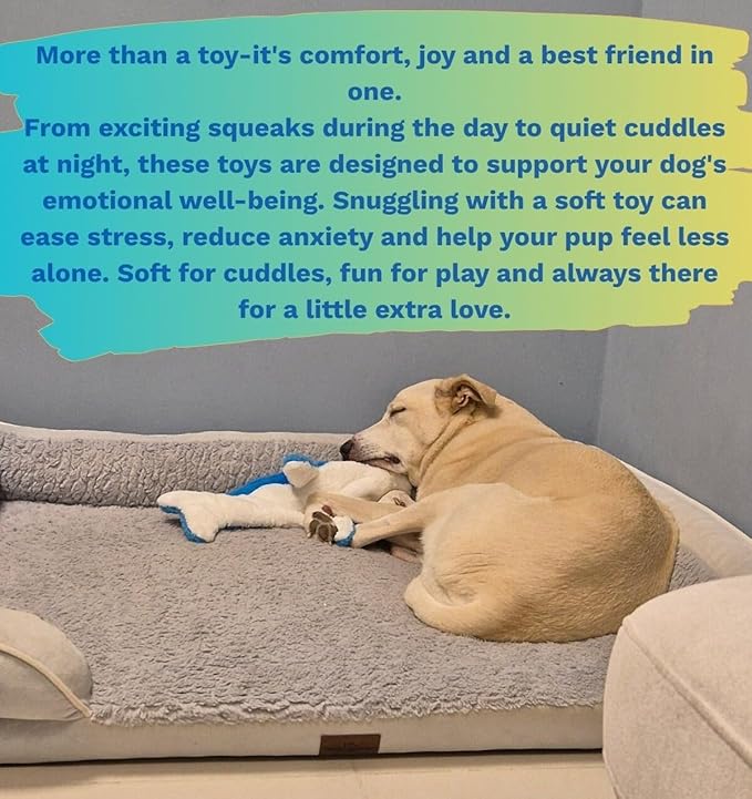 Crinkle Dog Toy – No stuffing Squeaky Dog Toy for Small, Medium & Large Breeds, Interactive Tough toy set - Ideal for Chewing, Teething & Fetch, Durable Pet-Safe Materials - Soft Blue Plush, Large