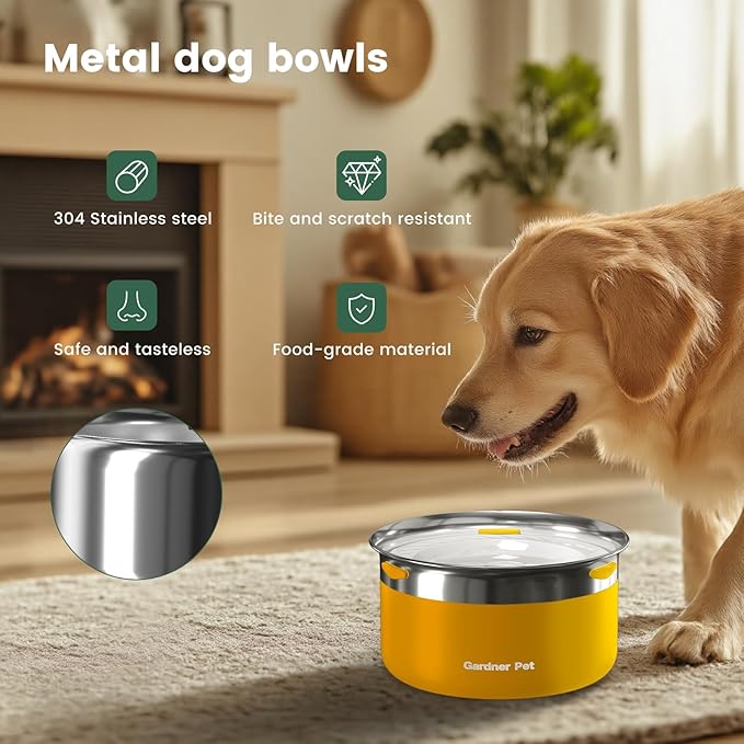 Gardner Pet Dog Bowls 1 Gallon (3.85L) Stainless Steel No Spill Dog Water Bowl, Slow Water Feeder Metal Bowls, Spill Proof Water Dispenser for Large Dogs, Promotes Healthy Hydration(Orange)