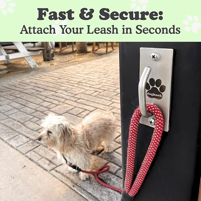 Canine Hitch- Secure Dog Leash Parking Mounted Indoor – Outdoor Wall Hook - Tie Out Stainless Steel Practical Lead Management for Home & Business, Standard Size 2 Pack