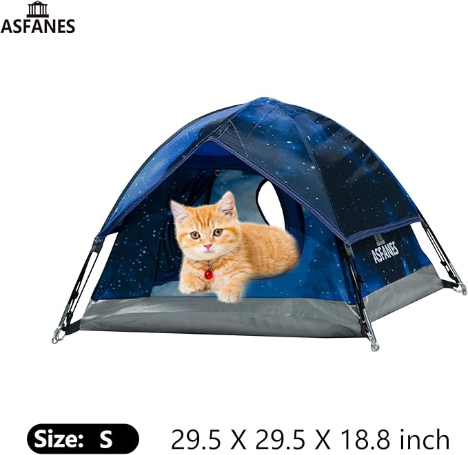 Outdoor Waterproof Pet Camping Tent, Cave Bed for Indoor Cats and Small Dogs, Portable Cat House Dog House, 21.6x21.6x14.9'', Navy Blue, S.