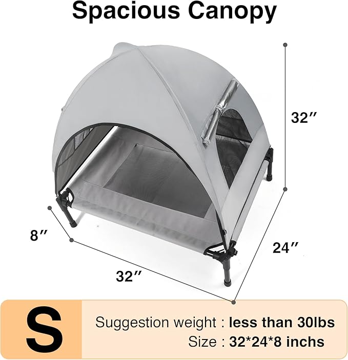Elevated Outdoor Dog Bed with Canopy – Cooling Camping Tent, Removable Shade, Off-Ground Cot, Small