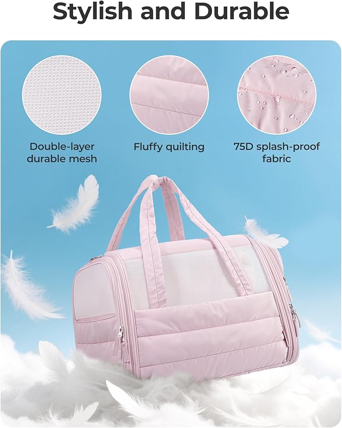 BAGSMART Cat Carrier: Soft-Sided Pet Carrier for Small Medium Cats Dogs Puppy Quilted Collapsible Puffy Travel Bag Up to 20 Lbs Brown