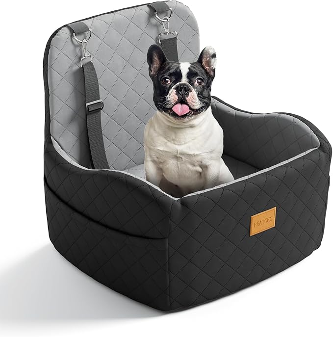 Dog Car Seat for Small/Medium Dogs Under 35lbs, Detachable & Washable Elevated Pet Travel Bed, 2 Storage Pockets & Safety Belt, Anti-Slip Base, Dog Booster Car Seat with Seamless Bottom Design