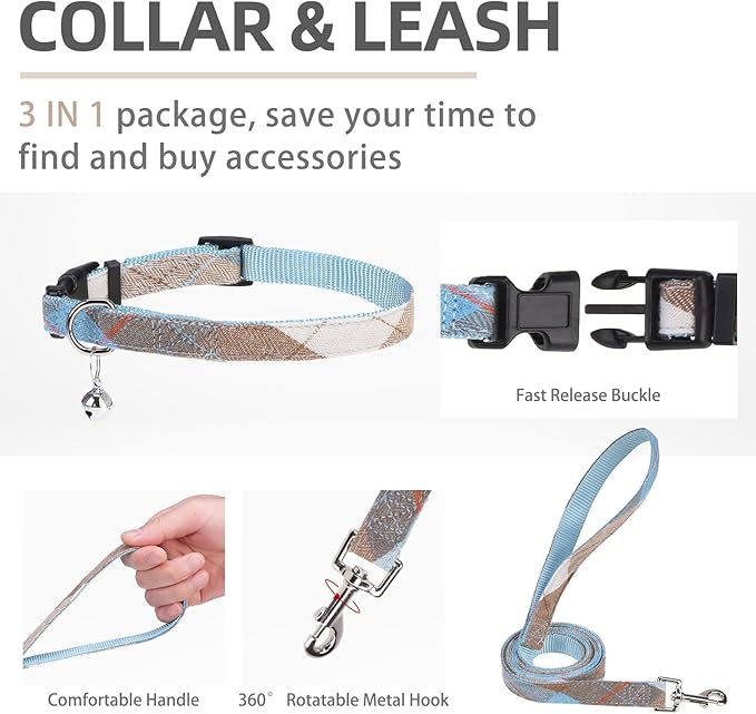 PUPTECK Adjustable Dog Harness Collar and Leash Set Step in No Pull Pet Harness for Small Medium Dogs Puppy and Cats Outdoor Walking Running, Soft Mesh Padded Reflective Vest Harnesses, BlueBrown L