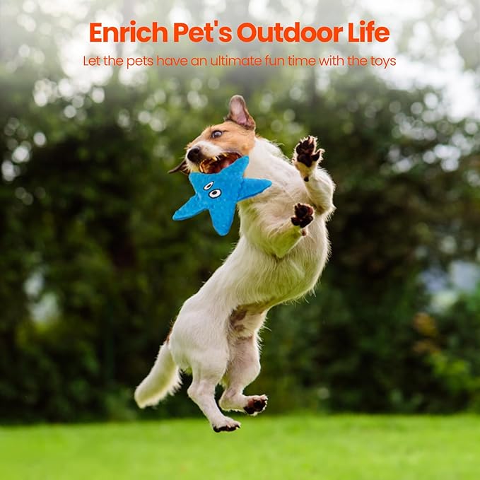 HGB Squeaky Dog Toys, Starfish No Stuffing Crinkle Dog Toys for Small Medium Breeds, Puppy Toys to Keep Them Busy & Puppy Chewing, Pet Supplies for Boredom, 2 Pack