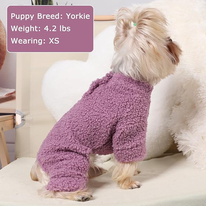 Dog Sweaters for Small Dogs Winter Dog Pajamas Sized Dogs Boy Girl Fleece Pet Clothes Puppy Outfit 4 Legs Jumpsuits for Chihuahua Yorkie Cat Apparel (Purple, X-Small)