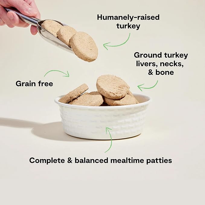 Open Farm, Freeze Dried Raw Dog Food, Patties with 95% Meat, Organs & Bone, Complete Meal or Freeze Dried Dog Food Mixer, Turkey Recipe, 17.5oz Bag