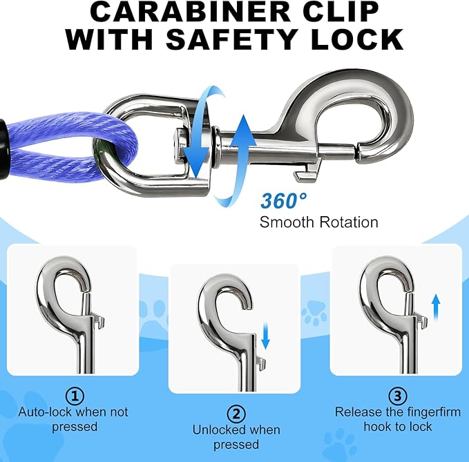 Tie Out Cable, 15/25/40/50 FT Runner Cable with Swivel Hook,Dog Leash Run Tether for Yard Outdoor and Camping,for Small to Medium Pets Up to 250 LBS