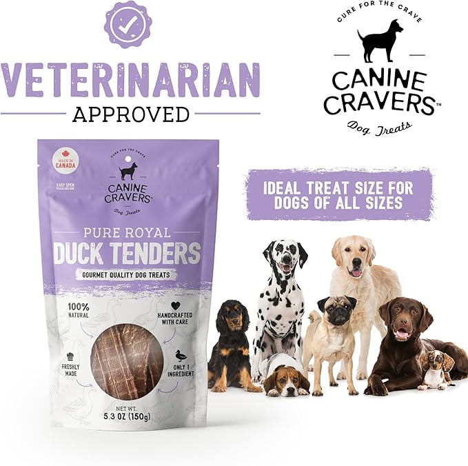 Canine Cravers Single Ingredient Dog Treats – Pure Royal Duck - Human Grade Air Dried Hypoallergenic Pet Food – Grain, Gluten, and Soy Free – 100% All Natural – 5.3 oz