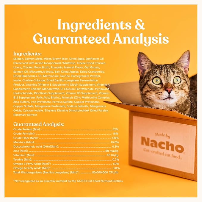 Made by Nacho Dry Cat Kibble 10lb Bag, High Protein Premium Cat Food with Freeze Dried Pieces, Sustainably-Caught Salmon, Whitefish & Pumpkin, Limited Ingredients, Single Bag