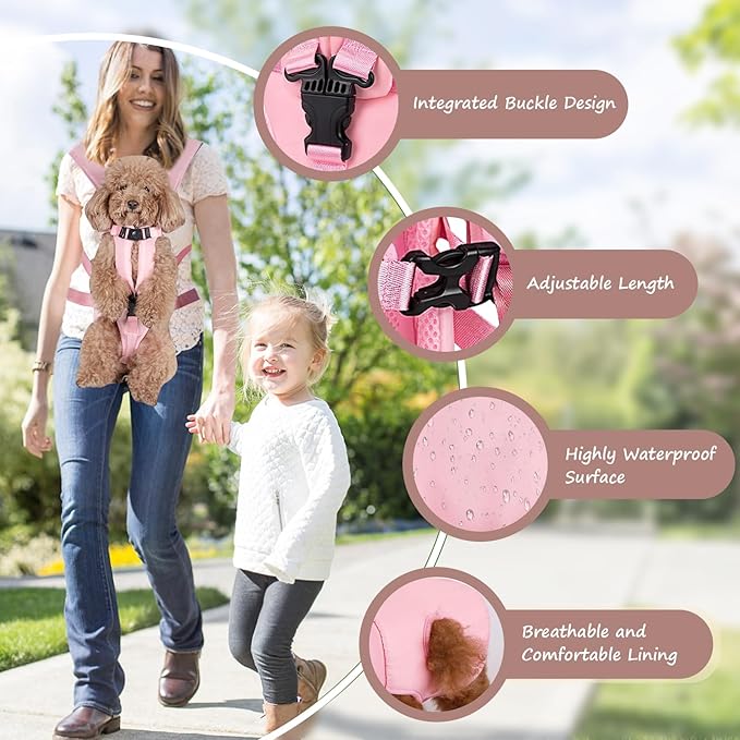 Pet Carrier Backpack, Adjustable Front Dog Carrier, Legs Out Dog Chest Carrier, Waterproof Dog Back Pack for Small Medium Dogs Cats Puppies and Rabbits Hiking Camping (Pink, Small)