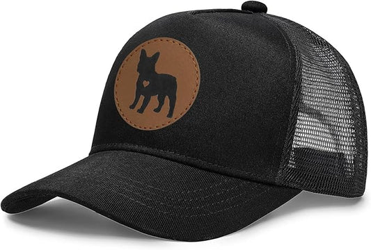 Dog Lover Gifts, Dog Leather Patch Trucker Hat Baseball Hats Adjustable Snapback Outdoor Baseball Cap, Mesh Back