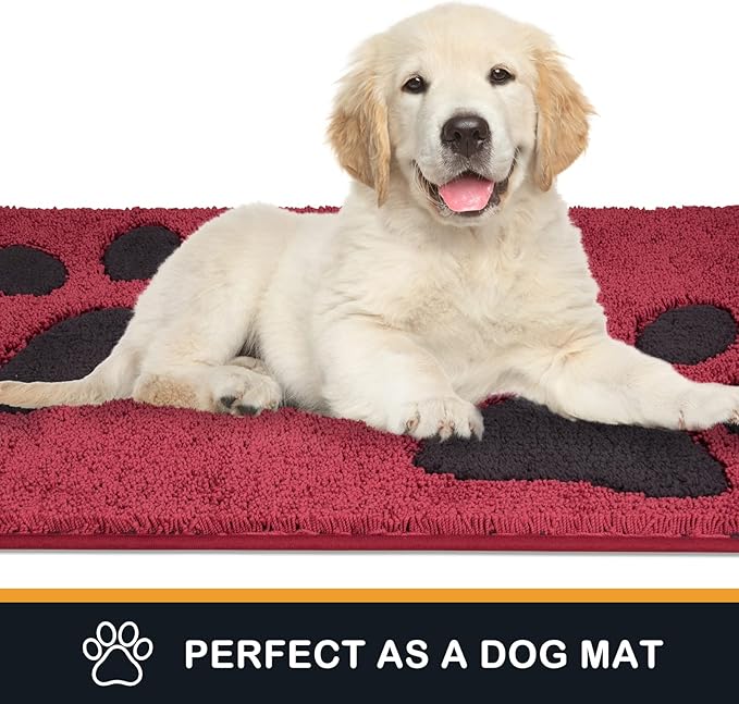 PURRUGS Dirt Trapping Door Mat 20" x 31.5", Non-Skid/Slip Machine Washable Microfiber Entryway Rug, Dog Doormat, Super Absorbent Welcome Mat for Muddy Wet Shoes and Paws, Burgundy Red
