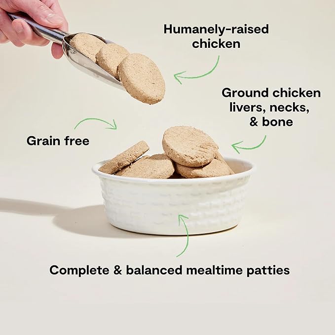 Open Farm, Freeze Dried Raw Dog Food, Patties with 95% Meat, Organs & Bone, Complete Meal or Freeze Dried Dog Food Mixer, Chicken Recipe, 10.5oz Bag