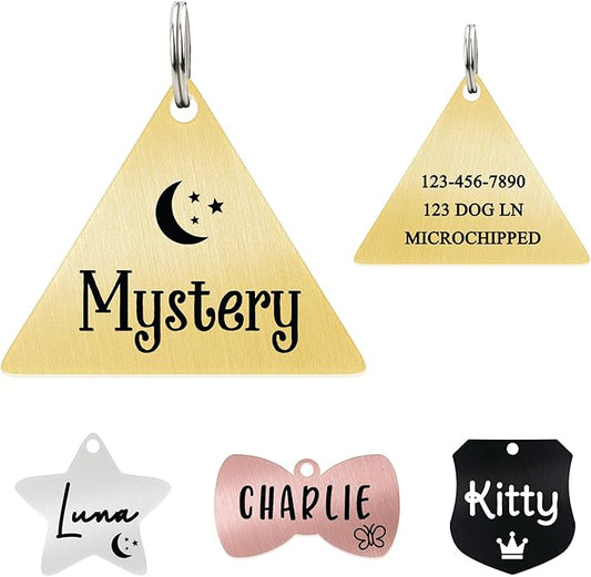 Ultra Joys Personalized Cat Collar Name Tag Small Pet ID Tags for Cats - Customized Mini Cute Dog Cat ID Tag - Bothside Engravable Lightweight Durable Stainless Steel - Triangle Tag in Gold