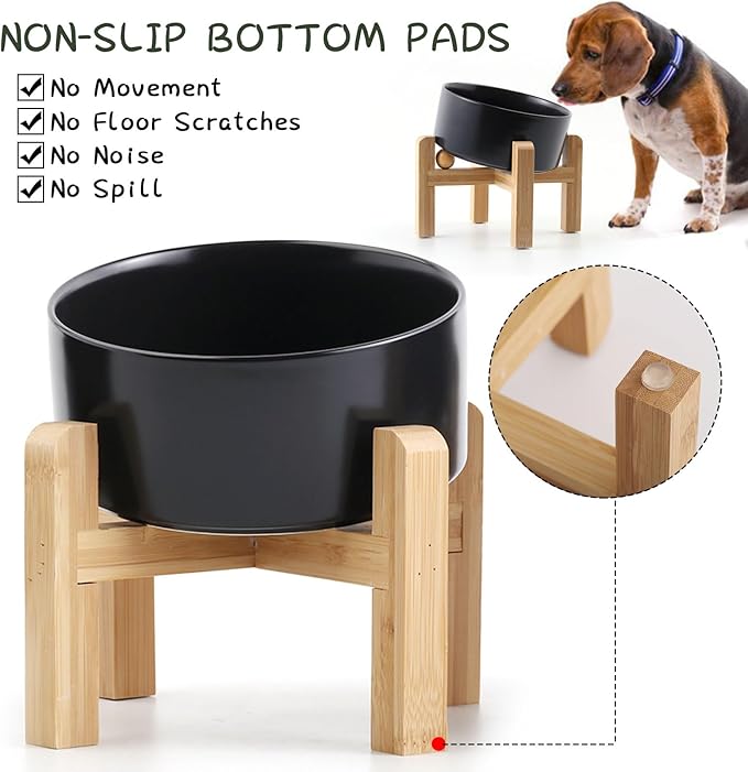 Petygooing Black Raised/Elevated 15°Slanted Ceramic Dog Bowl for Small Breeds,Tilted Anti Slip Pet Feeding Bowl,Food Water Dish with Stand for Cats and Small Dogs Puppy 13.5 OZ (5.1In / 1.7 Cups)