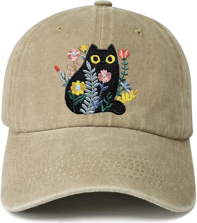 Black Cat Hat,Ragdoll Cat Embroidered Adjustable Cotton Baseball Cap for Men Women,Gifts for Cat Lovers