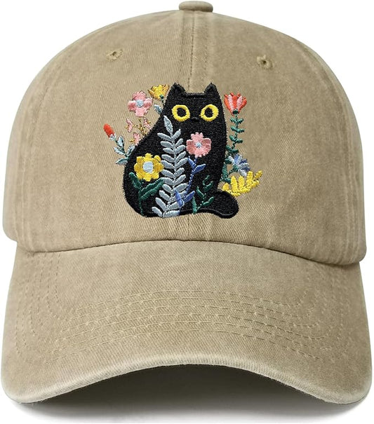 Black Cat Hat,Ragdoll Cat Embroidered Adjustable Cotton Baseball Cap for Men Women,Gifts for Cat Lovers